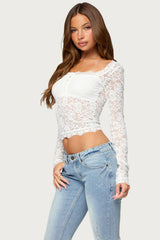 Paisleigh Sheer Lace Long Sleeve Top