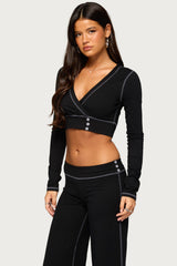Kathrin Long Sleeve Cropped Stitched Top