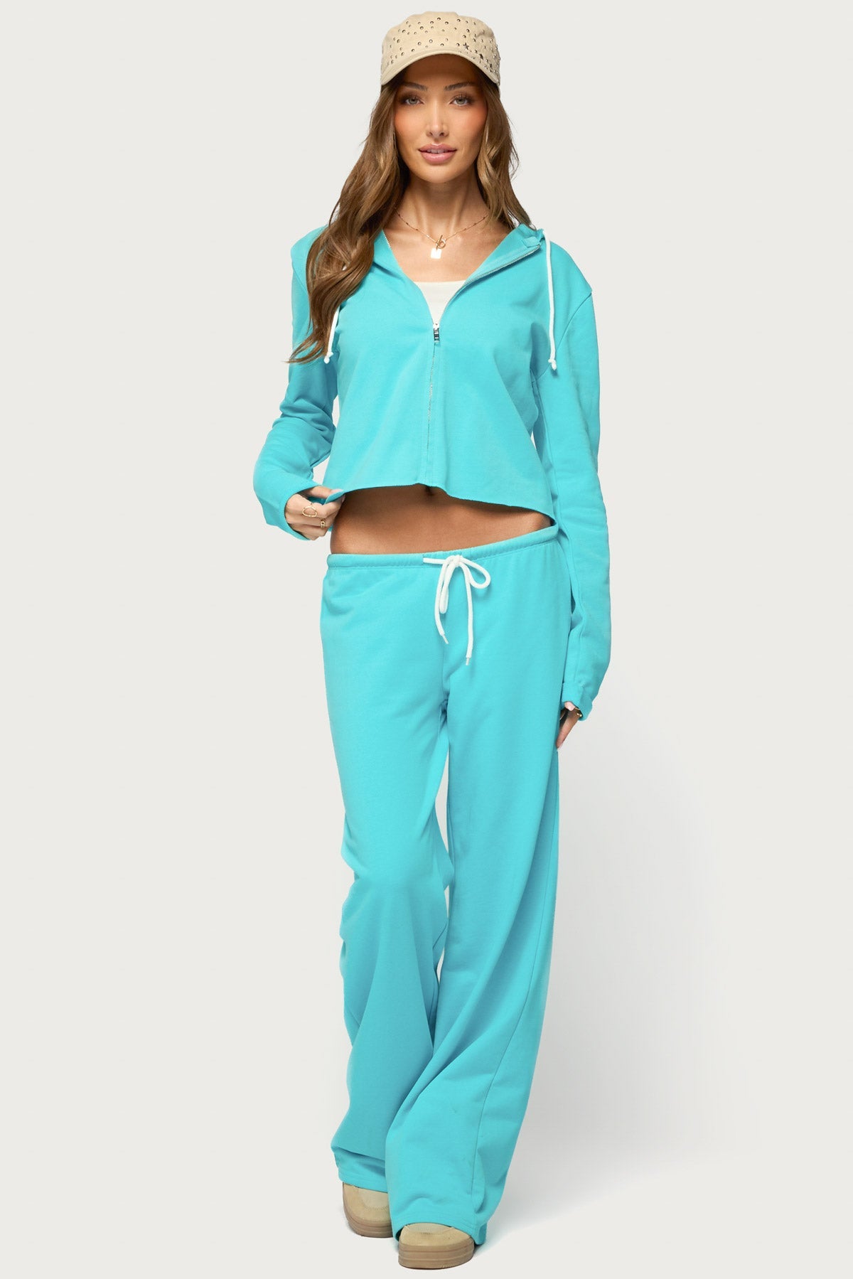 Hanka Zip Up Raw Hem Hoodie