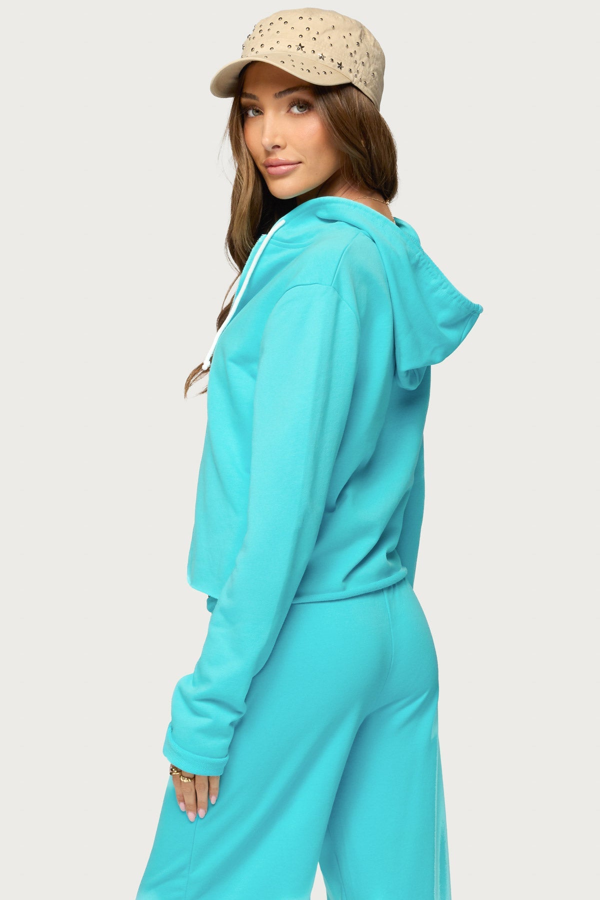 Hanka Zip Up Raw Hem Hoodie
