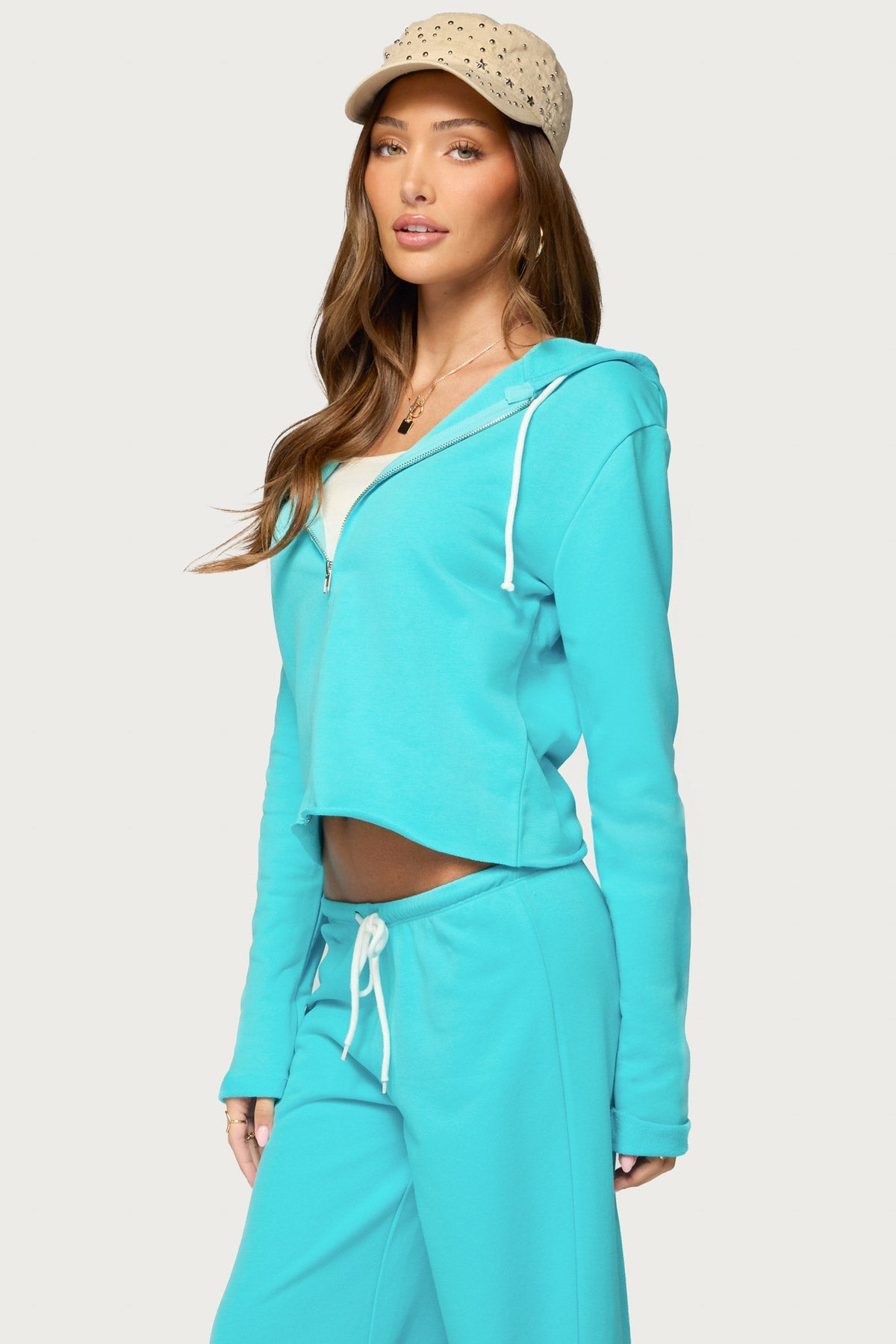 Hanka Zip Up Raw Hem Hoodie