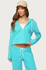 Hanka Zip Up Raw Hem Hoodie
