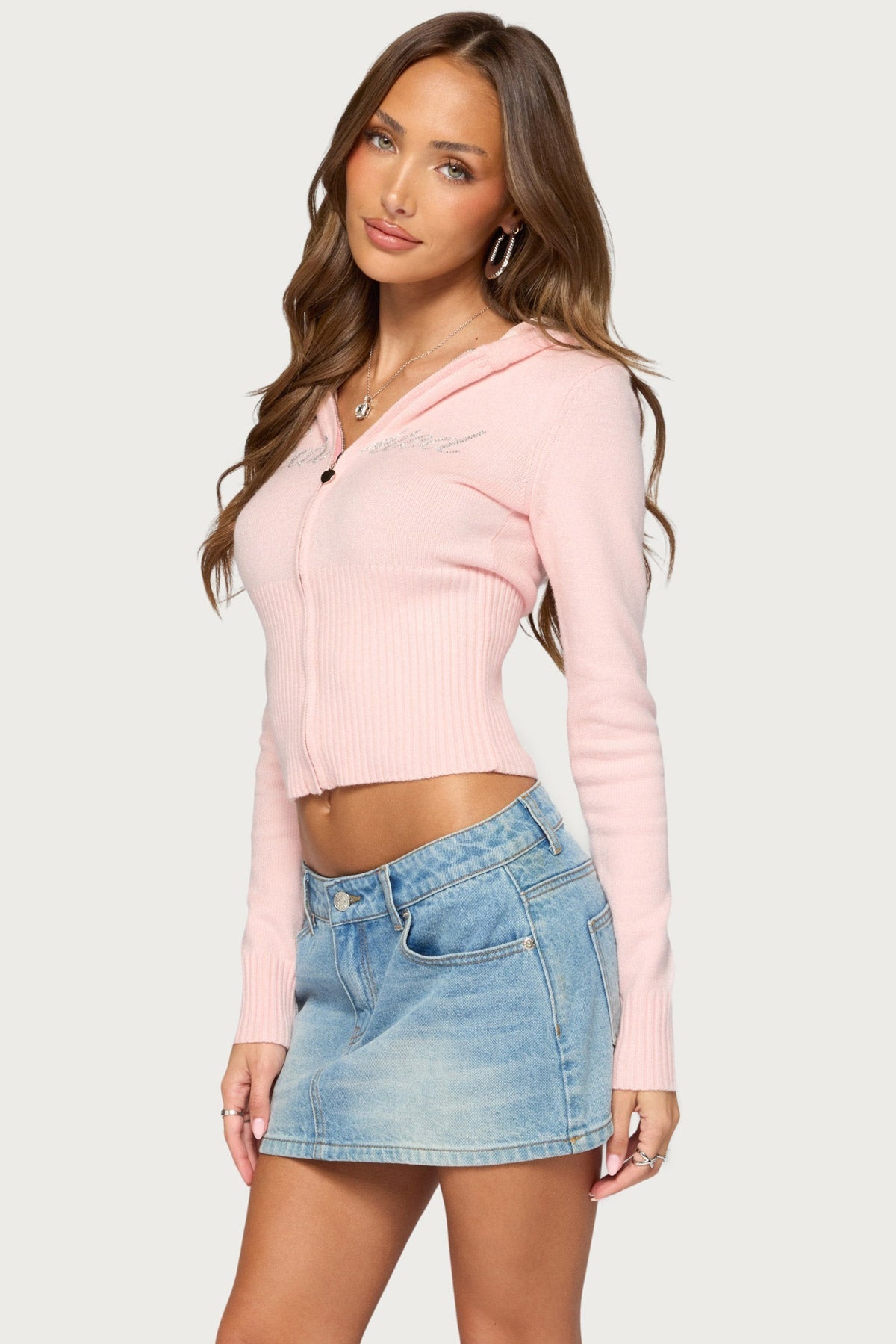 Edikted Fever Rhinestone Knit Hoodie