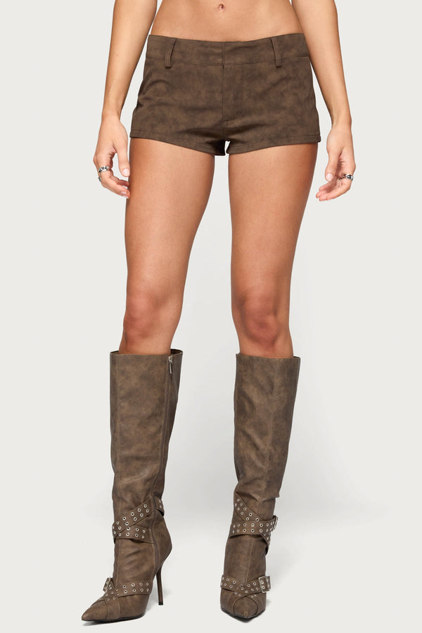 Rinnah Faux Suede Micro Shorts