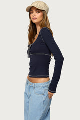 Harpen Contrast Stitch Long Sleeve Top