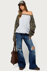 Huston Off Shoulder Camo Raglan Sweatshirt