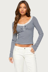 Teodora Lacey Striped Henley Top
