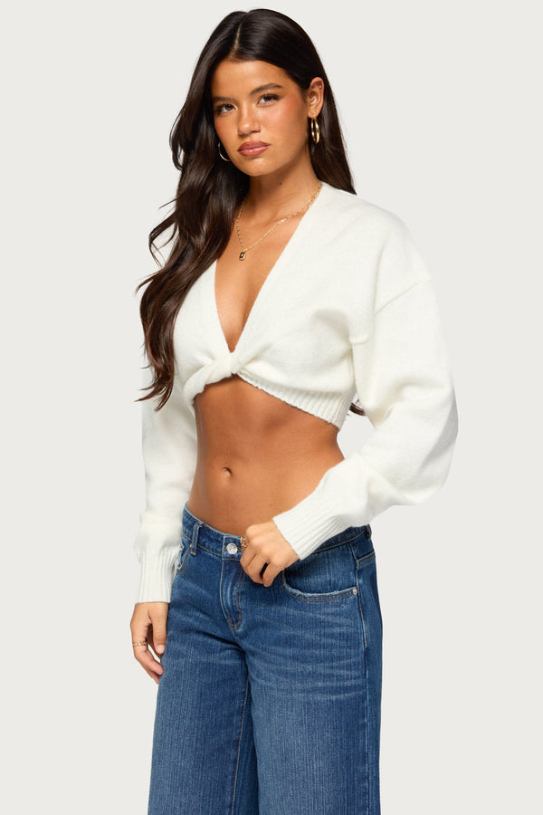 Lorrie Twist Front Cropped Knit Sweater view 1