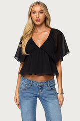 Rileigh V Neck Flutter Top