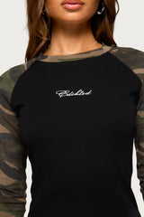 Taye Camo Raglan Long Sleeve Top