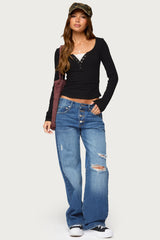 Jackee Lacey Ribbed Henley Top