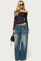 Attie Studded Off Shoulder Long Sleeve Top