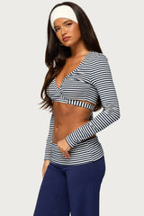 Shonda Striped Wrap Crop Top