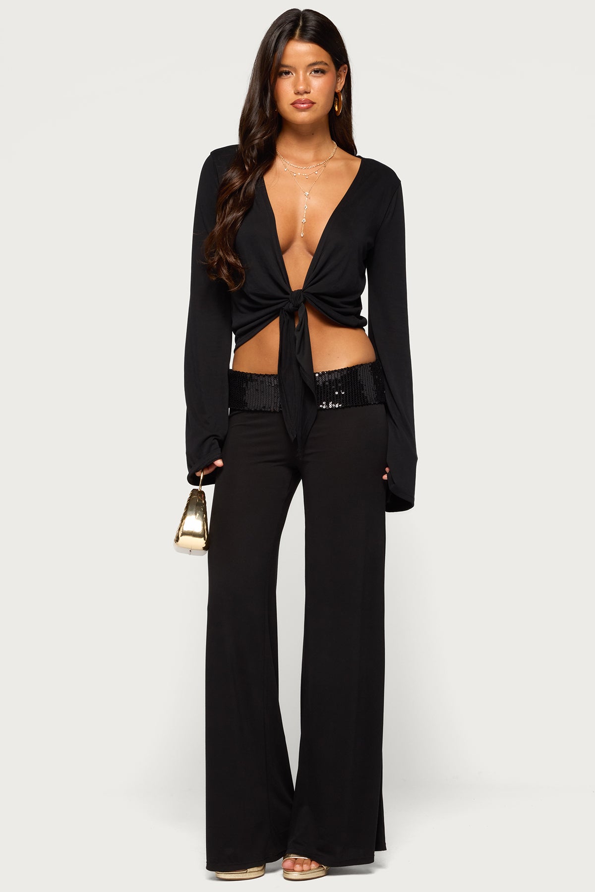 Moni Low Rise Foldover Sequin Trousers