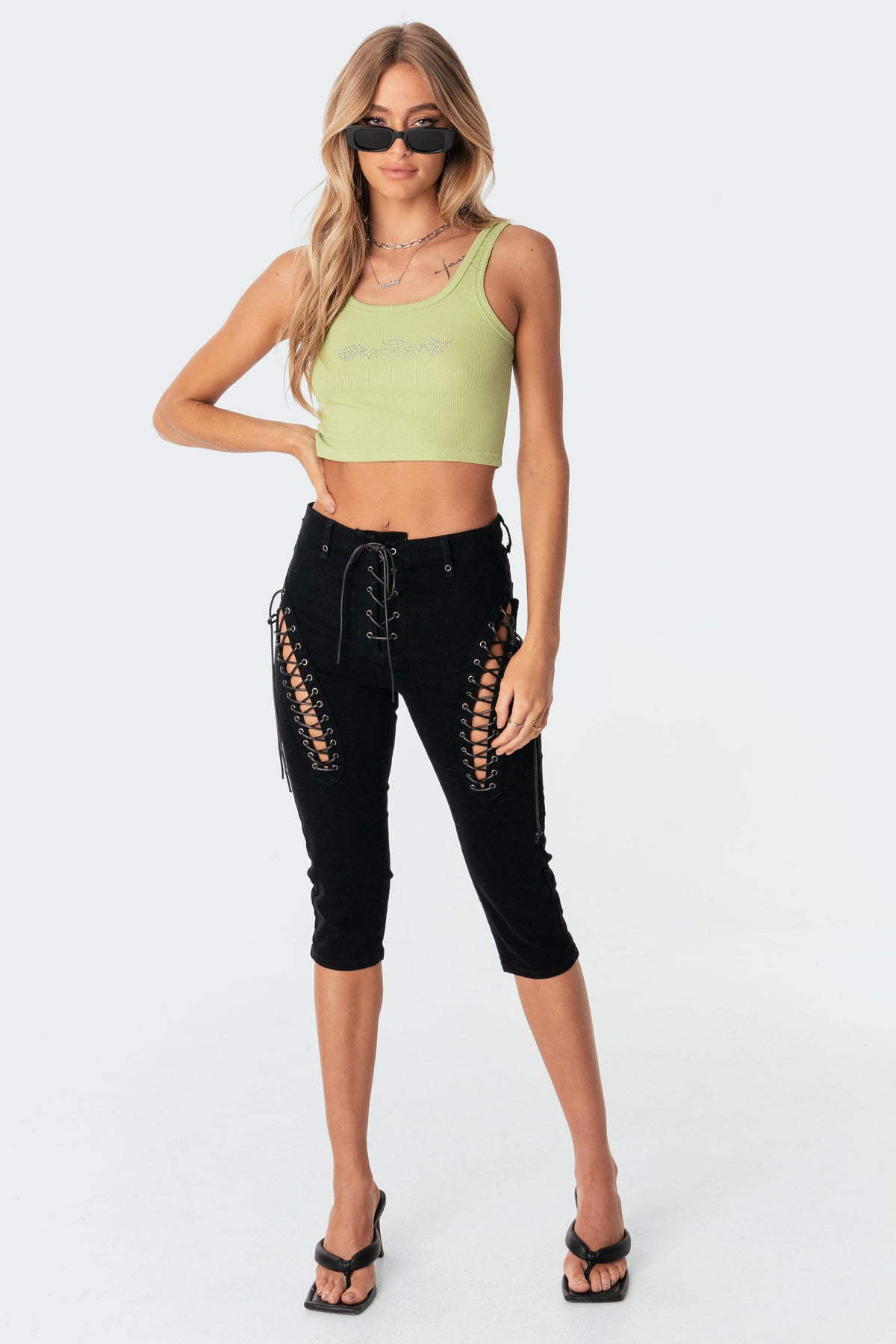 Alexiss Lace-Up Capri Jeans