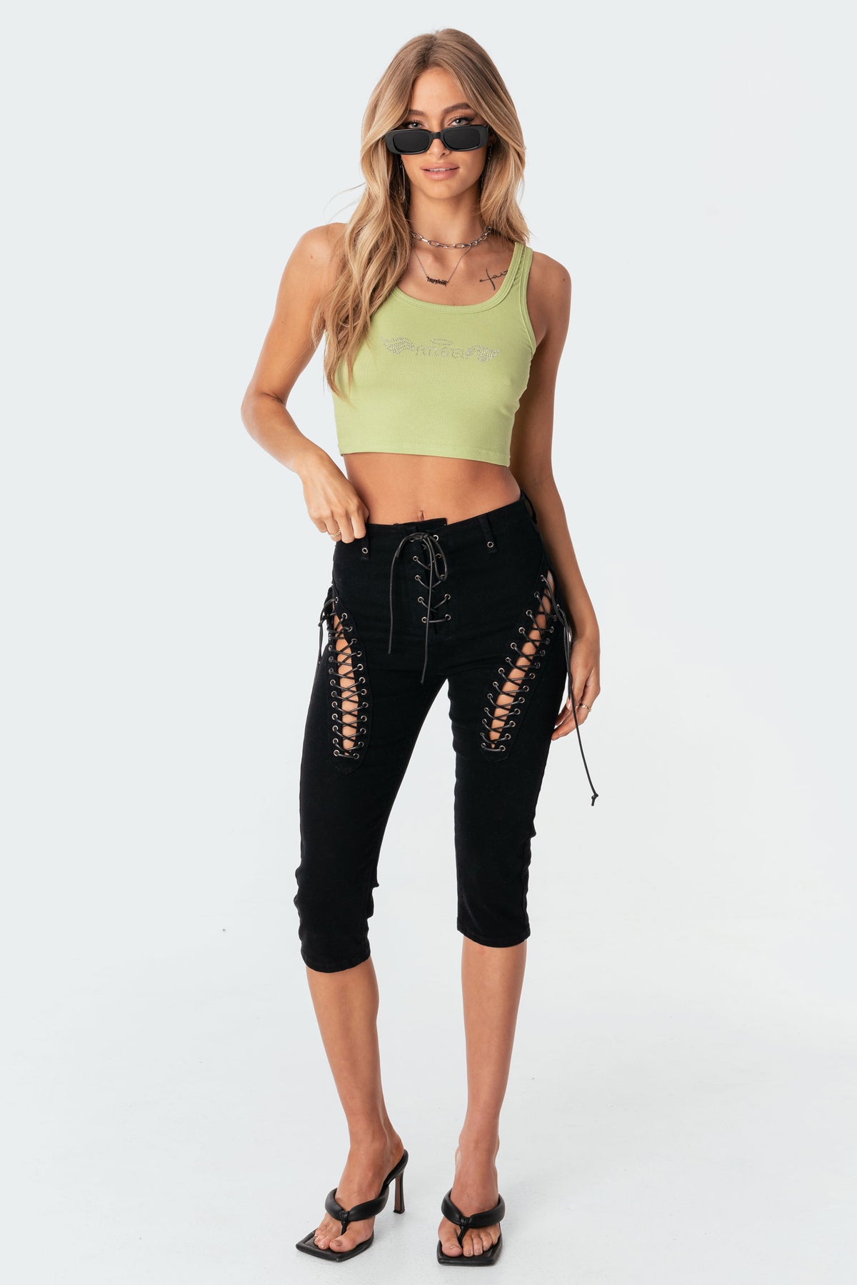 Alexiss Lace-Up Capri Jeans