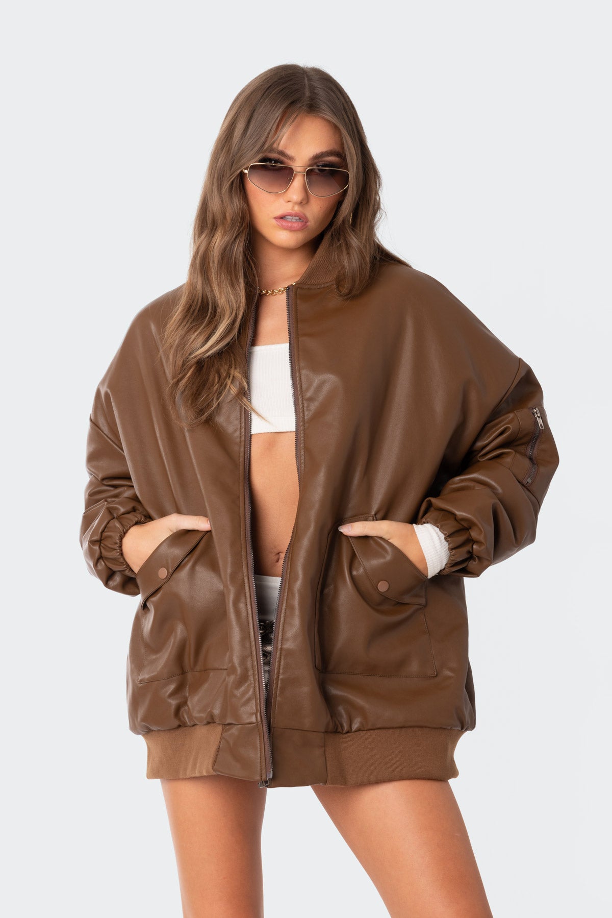 Faux Leather Oversized Bomber Jacket