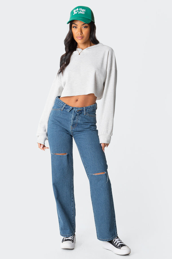 Waffle Oversized Cropped Hoodie