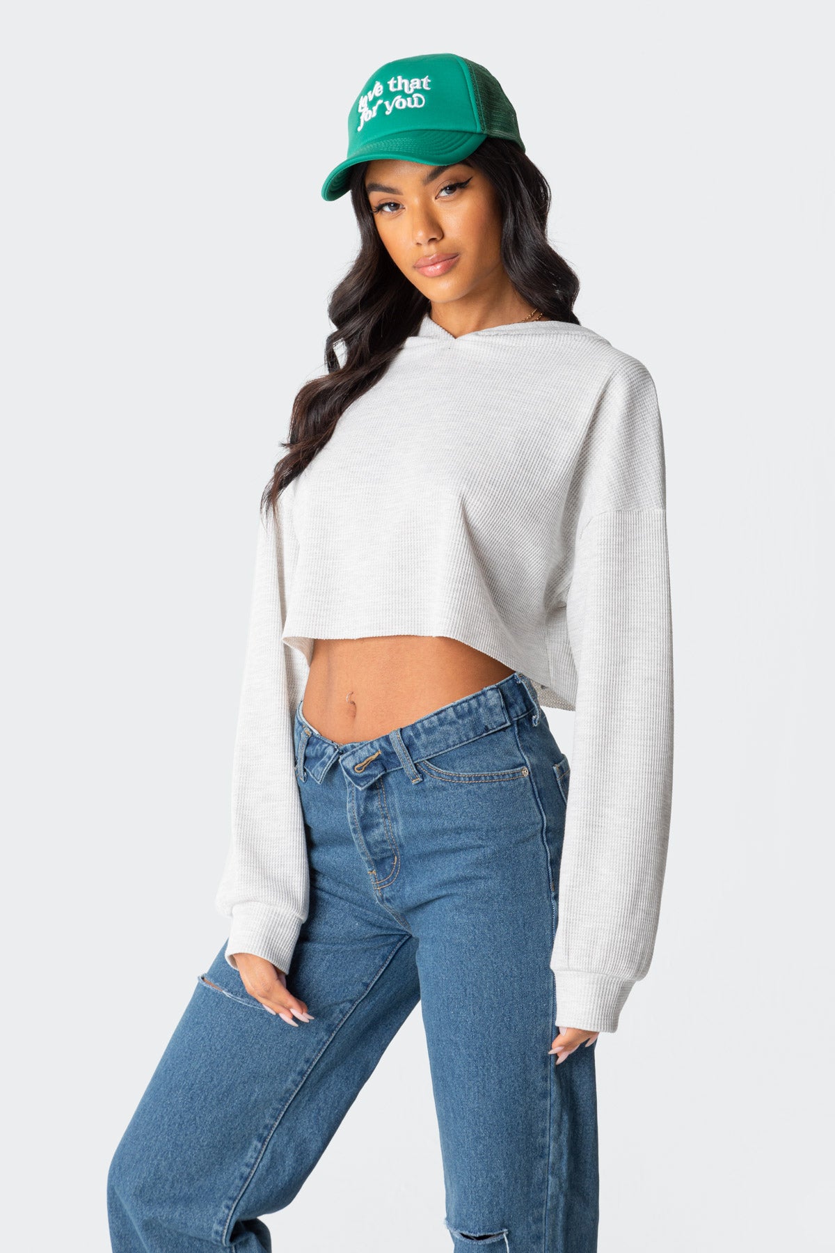 Waffle Oversized Cropped Hoodie