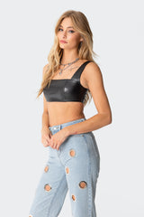 Midnight Faux Leather Crop Top