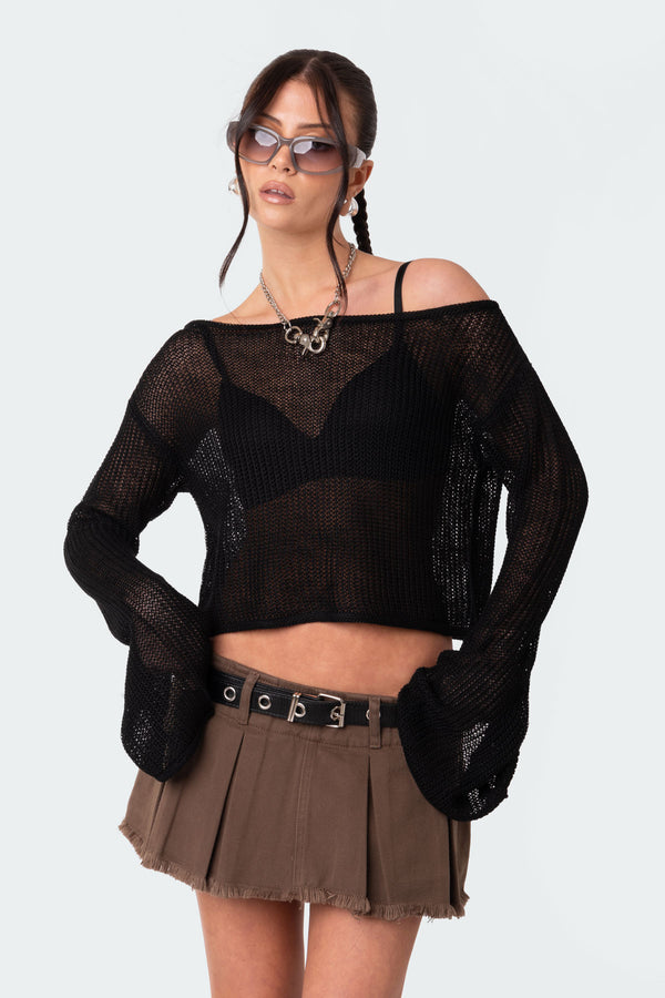 Emmie Off The Shoulder Sheer Knitted Top