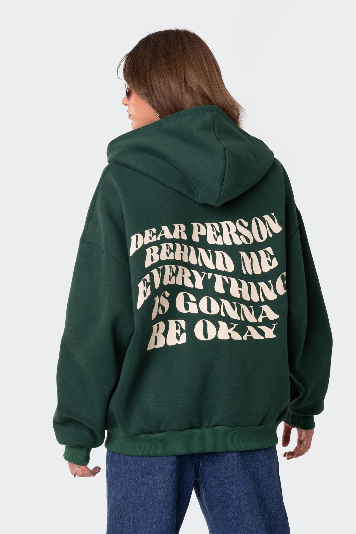 Everything'S Ok Zip Up Oversized Hoodie