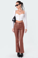 Petite Luna Faux Leather Flare Jeans