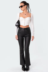 Petite Luna Faux Leather Flare Jeans