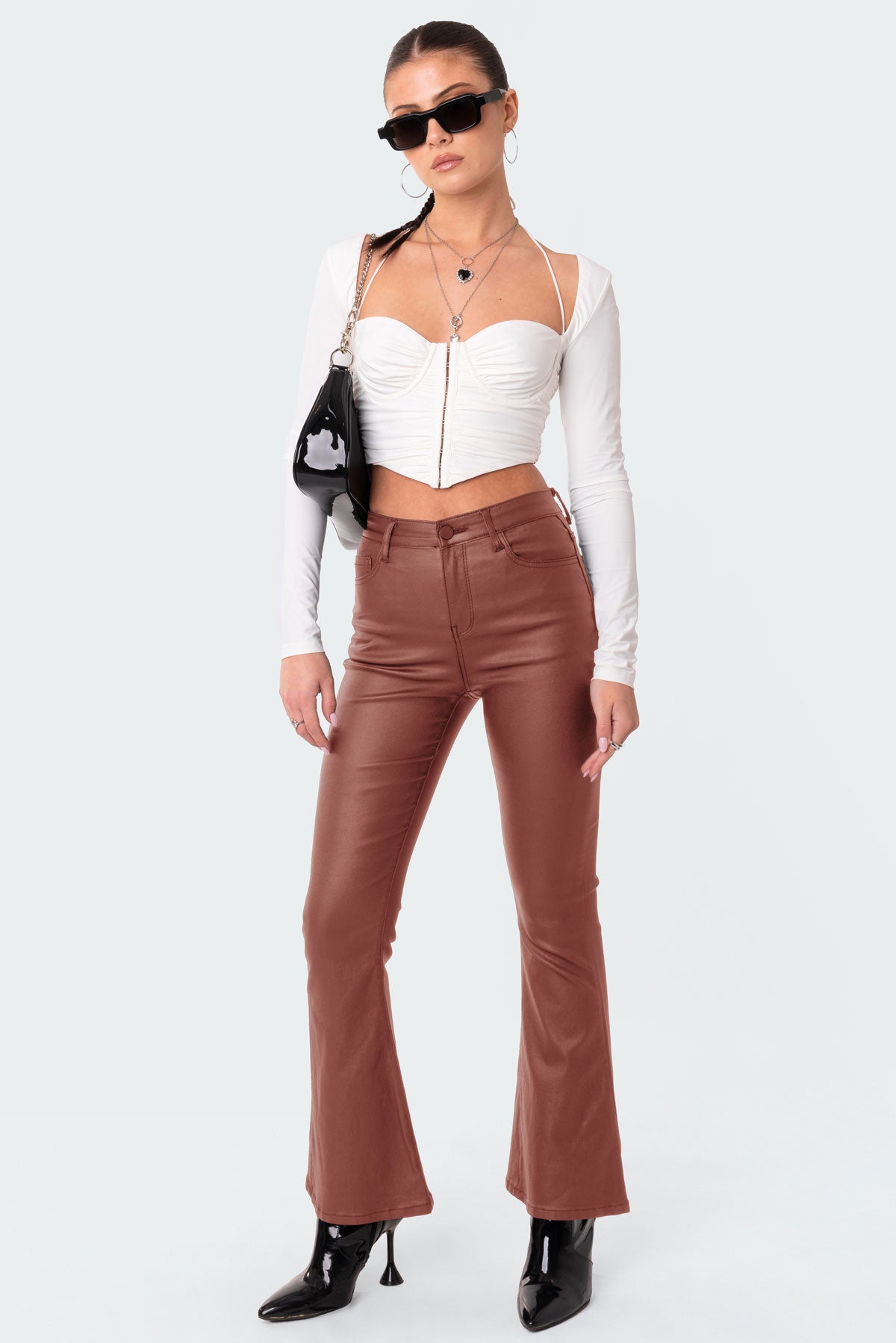 Petite Luna Faux Leather Flare Jeans