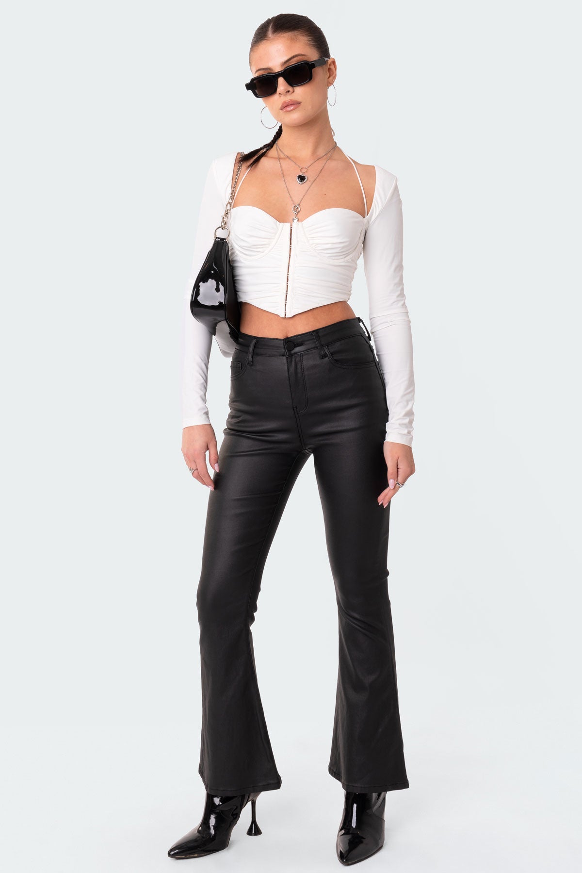 Petite Luna Faux Leather Flare Jeans