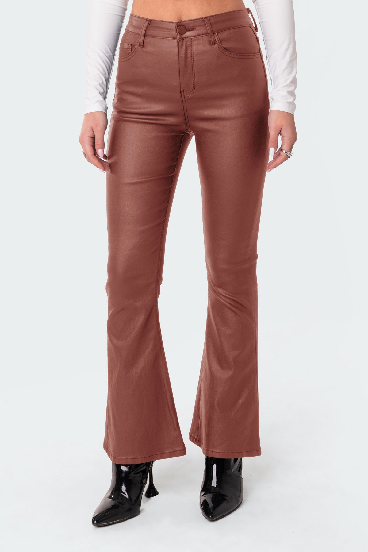 Petite Luna Faux Leather Flare Jeans