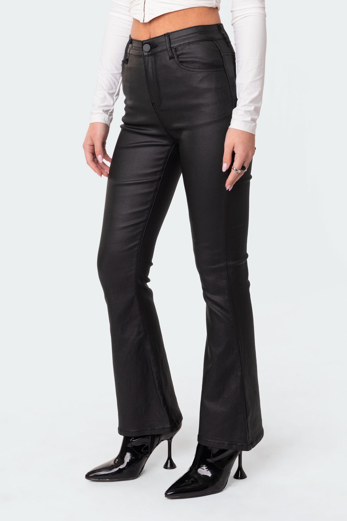 Petite Luna Faux Leather Flare Jeans