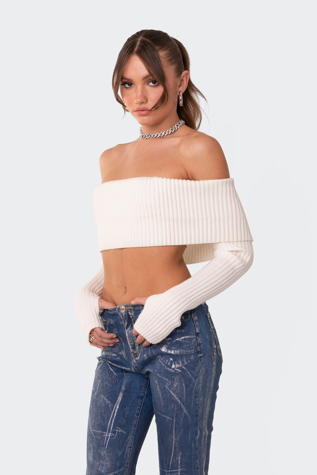 Astrea Fold Over Cropped Sweater