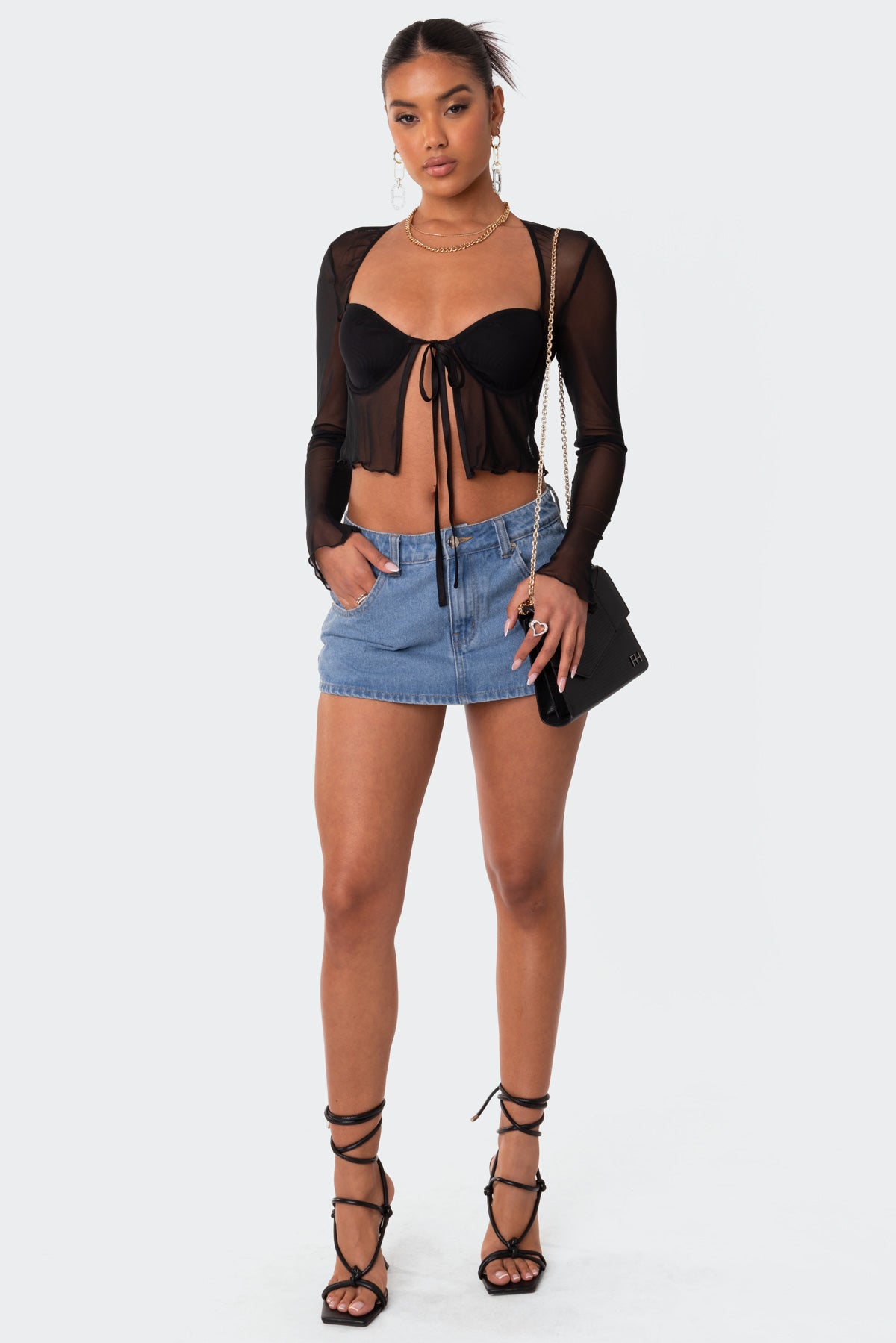 Tie Front Cupped Mesh Top