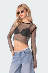 Rhinestone Fishnet Crop Top