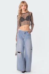 Rhinestone Fishnet Crop Top