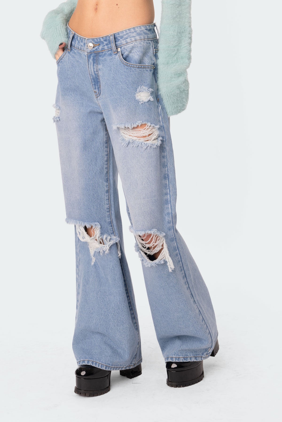 Distressed Low Rise Boyfriend Jeans