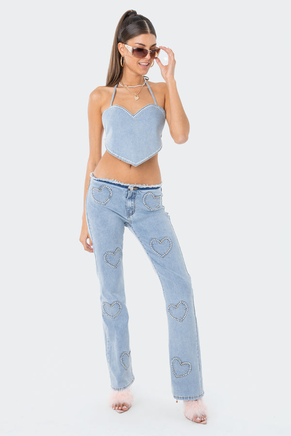 Pearly Heart Denim Top