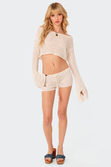 Low Rise Tassel Tie Knit Shorts