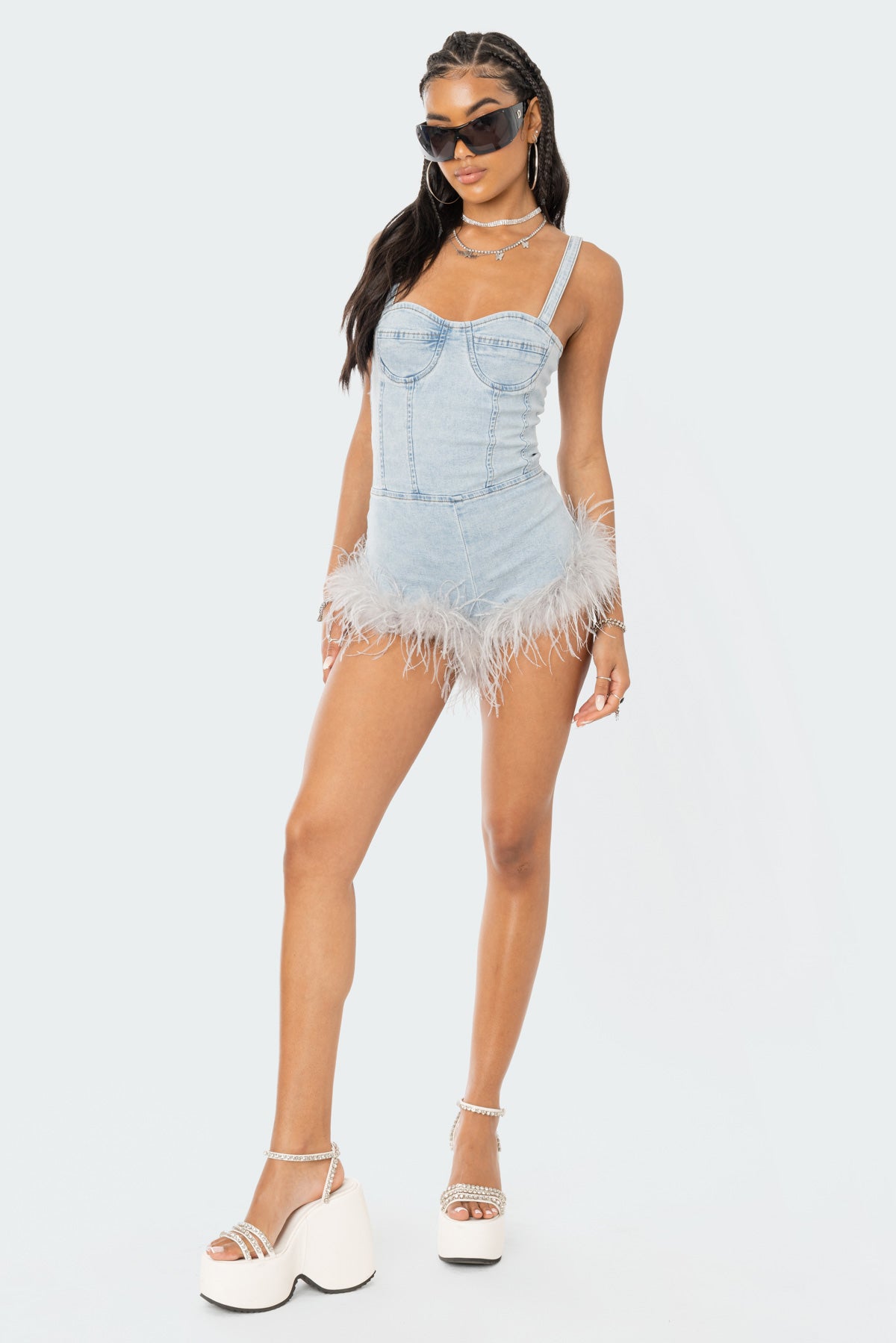 Fluffy Denim Romper