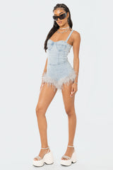 Fluffy Denim Romper