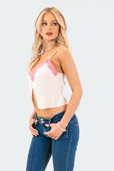 Lacey Satin Effect Slit Crop Top