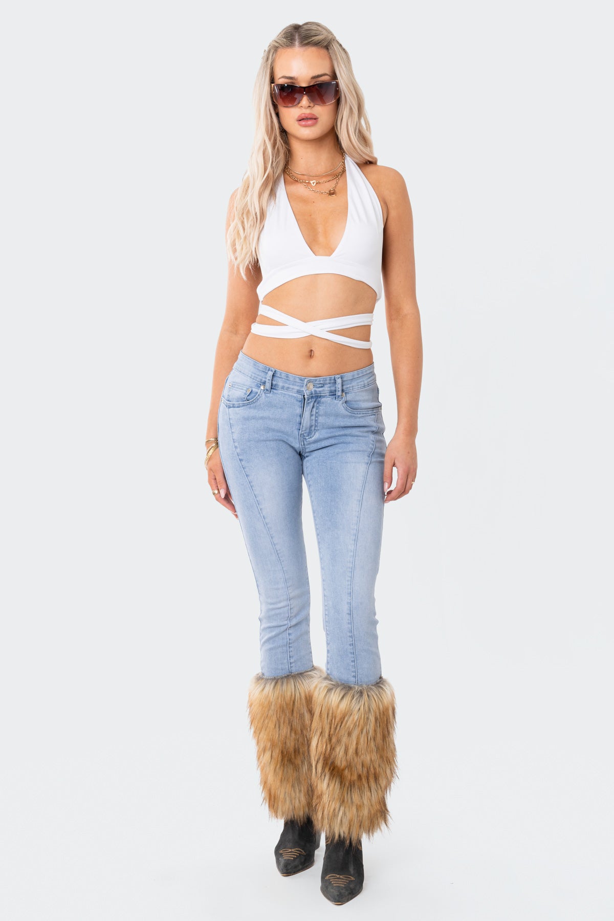 Nahla Low-Rise Faux Fur Jeans