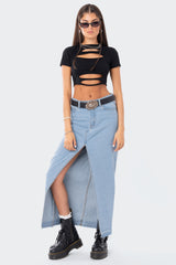 Front Slit Maxi Denim Skirt