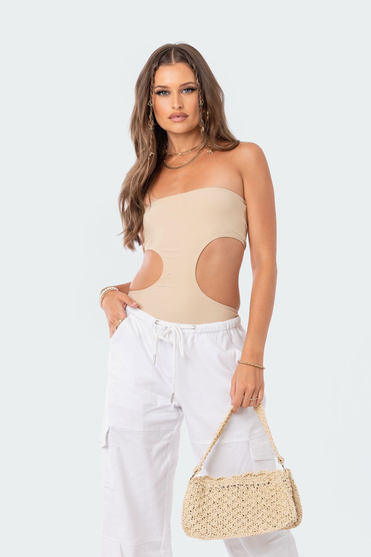 Vivie Ribbed Cut-Out Bodysuit