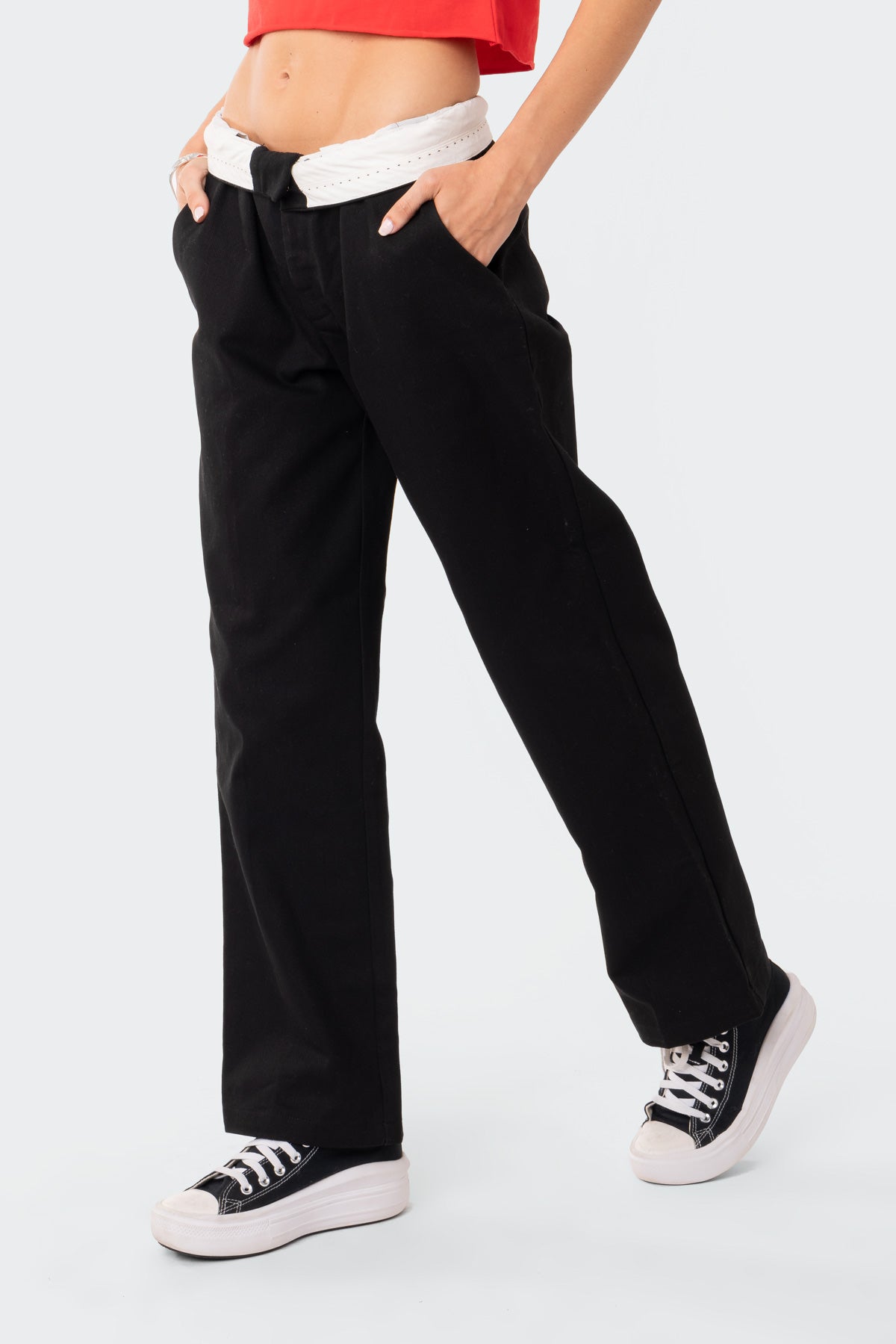 Folded Wide Leg Chino Pants