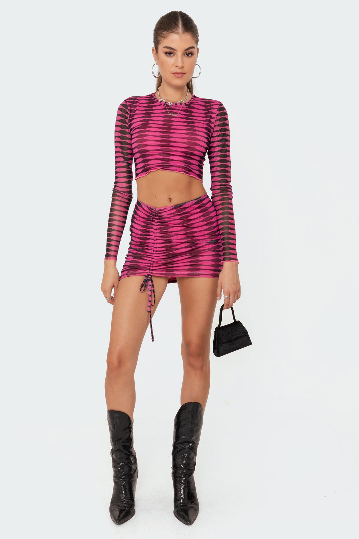 Anisa Drawstring Mesh Mini Skirt