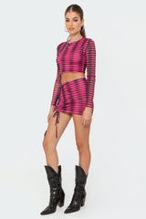 Anisa Drawstring Mesh Mini Skirt