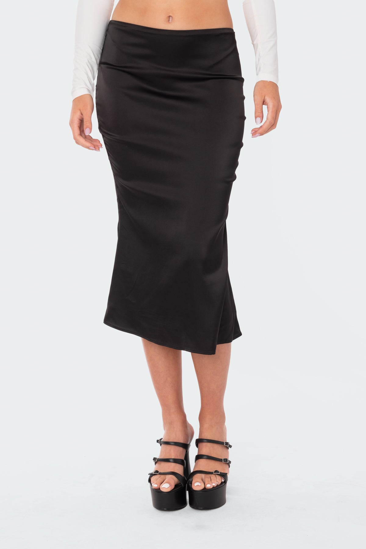 Low-Rise Satin Effect Midi Skirt