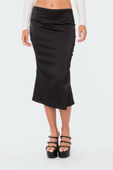 Low-Rise Satin Midi Skirt